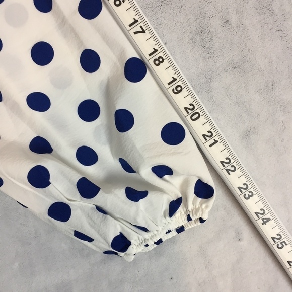 Shein Curve Polkadot Blouse 0XL Polyester Blue Twist Front Long Sleeve Shirt - Picture 11 of 12